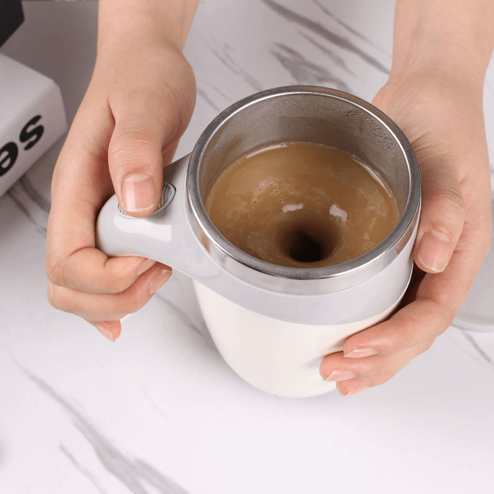Automatischer Rührbecher – Selbstumrührender Edelstahl-Becher, 400 ml, Ideal für Kaffee und Proteinshakes