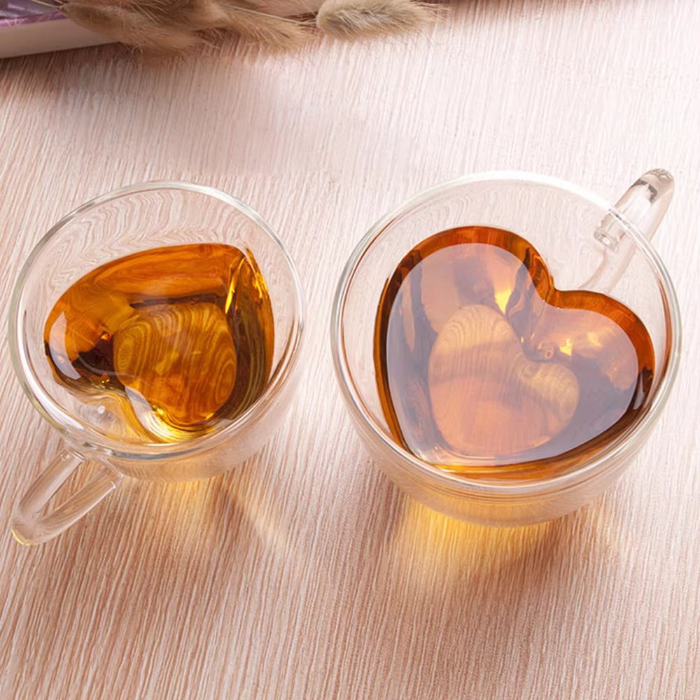 Klassisches Herz-Teeglas, Doppelwandig, Hitzebeständig