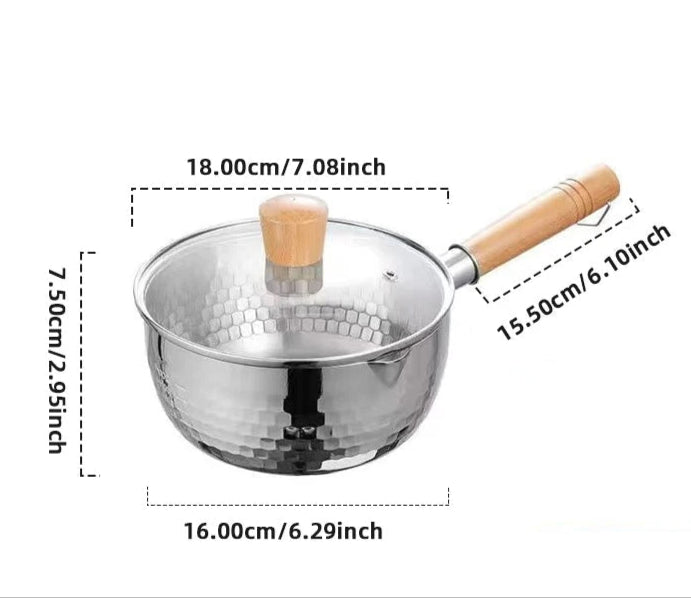 Edelstahl Milchtopf Japanischer Stil mit Holzgriff, 18 cm, 1000 ml