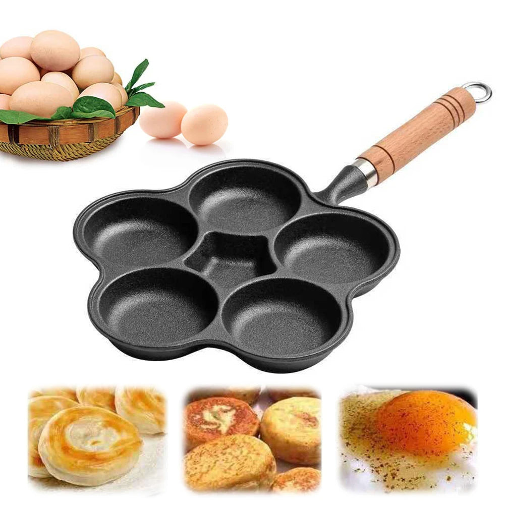 Gusseiserne Eierpfanne mit 5 Mulden – Antihaftbeschichtung, Pfannkuchenpfanne für Frühstück, Spiegeleier, Steaks und Burger