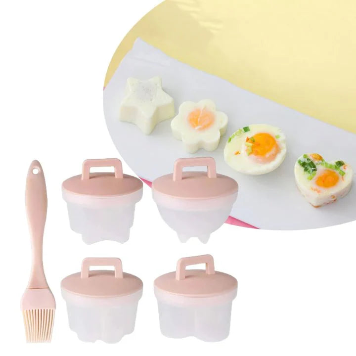 Eierform Set für gekochte Eier – 4-teilig mit Bürste, lustige Frühstücksformen
