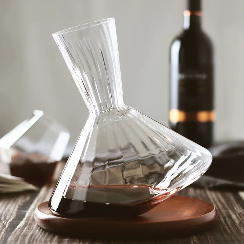 Rotierende Weinkaraffe aus Kristallglas – 1L Dekanter für Rotwein, Whisky & Champagner, 360° drehbar
