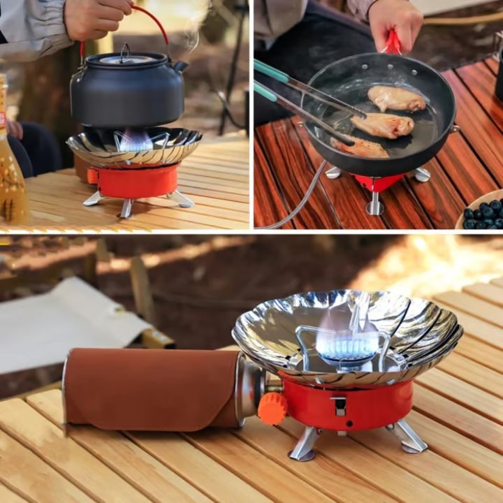Kompakter Camping-Gasherd – Tragbarer Gaskocher für Outdoor, Wandern, Camping, Edelstahl, verstellbare Flammenkontrolle