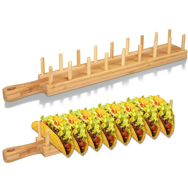 Bambus Taco Halter – Platz für 8 Tacos, Stabiles Taco Rack für Tortillas, Burritos & Wraps, Ideal für Zuhause & Partys
