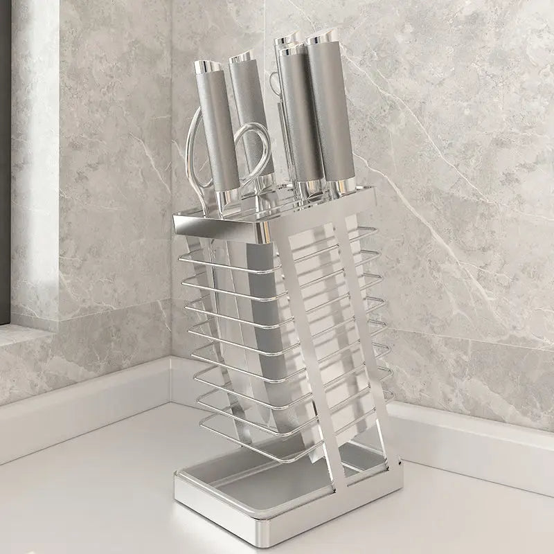 Messenhalter aus 304 Edelstahl für Küche, 7 Fächer Messerstand Organizer, Silber oder Schwarz, 26x16x11,5 cm