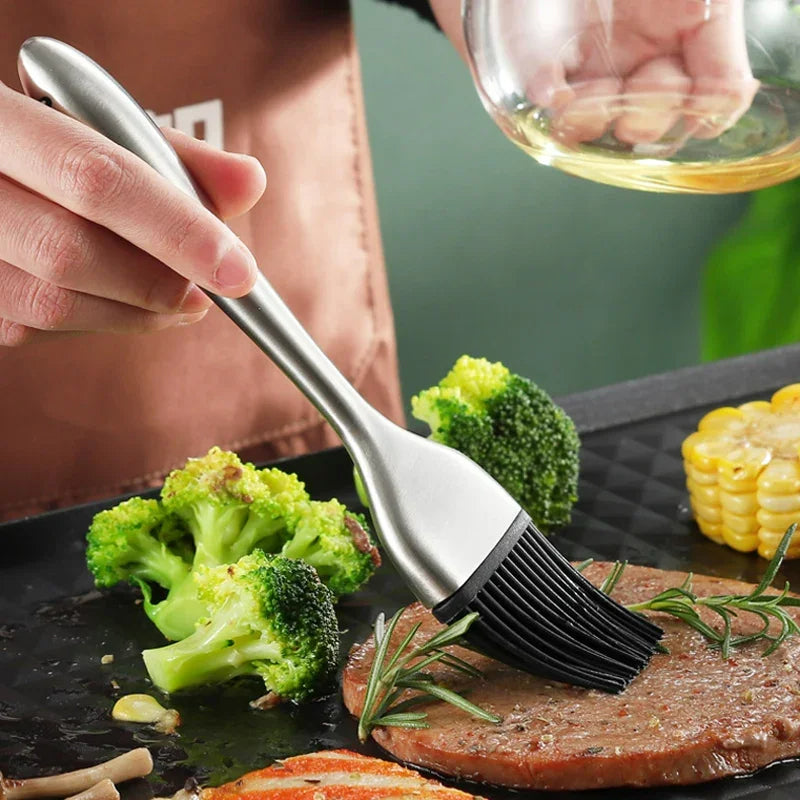 2er Set Silikon Öl- und Grillbürste mit Edelstahlgriff – Barbecue Grill- und Backbürste, vielseitig für Öl, Saucen und Gebäck