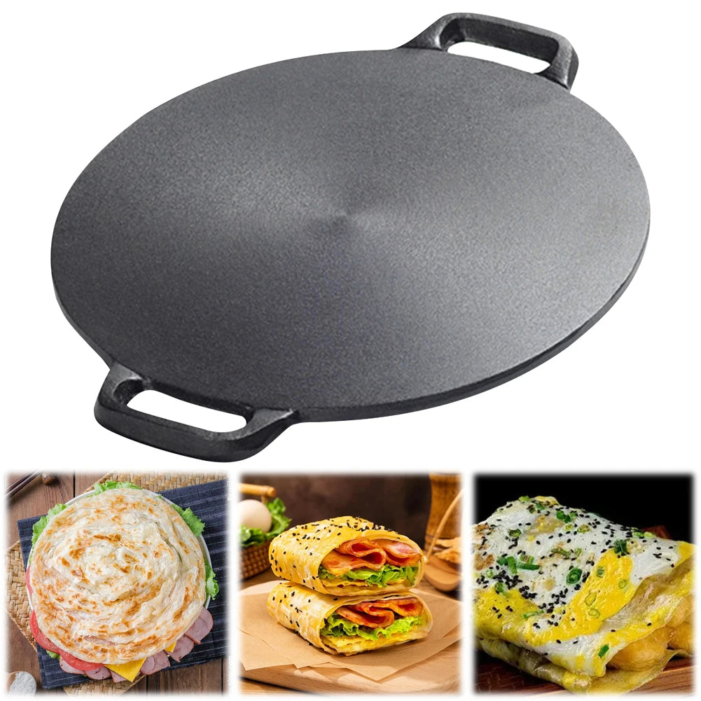 Gusseisen Grillpfanne Rund 28 cm – Antihaft Bratplatte für BBQ & Küche