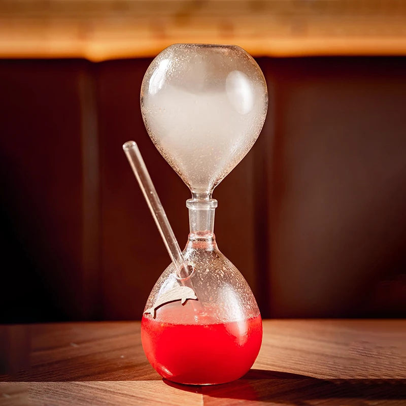Cocktailglas in Sanduhrform – 300 ml – Handgefertigt aus Borosilikatglas – Mit Trinkhalm