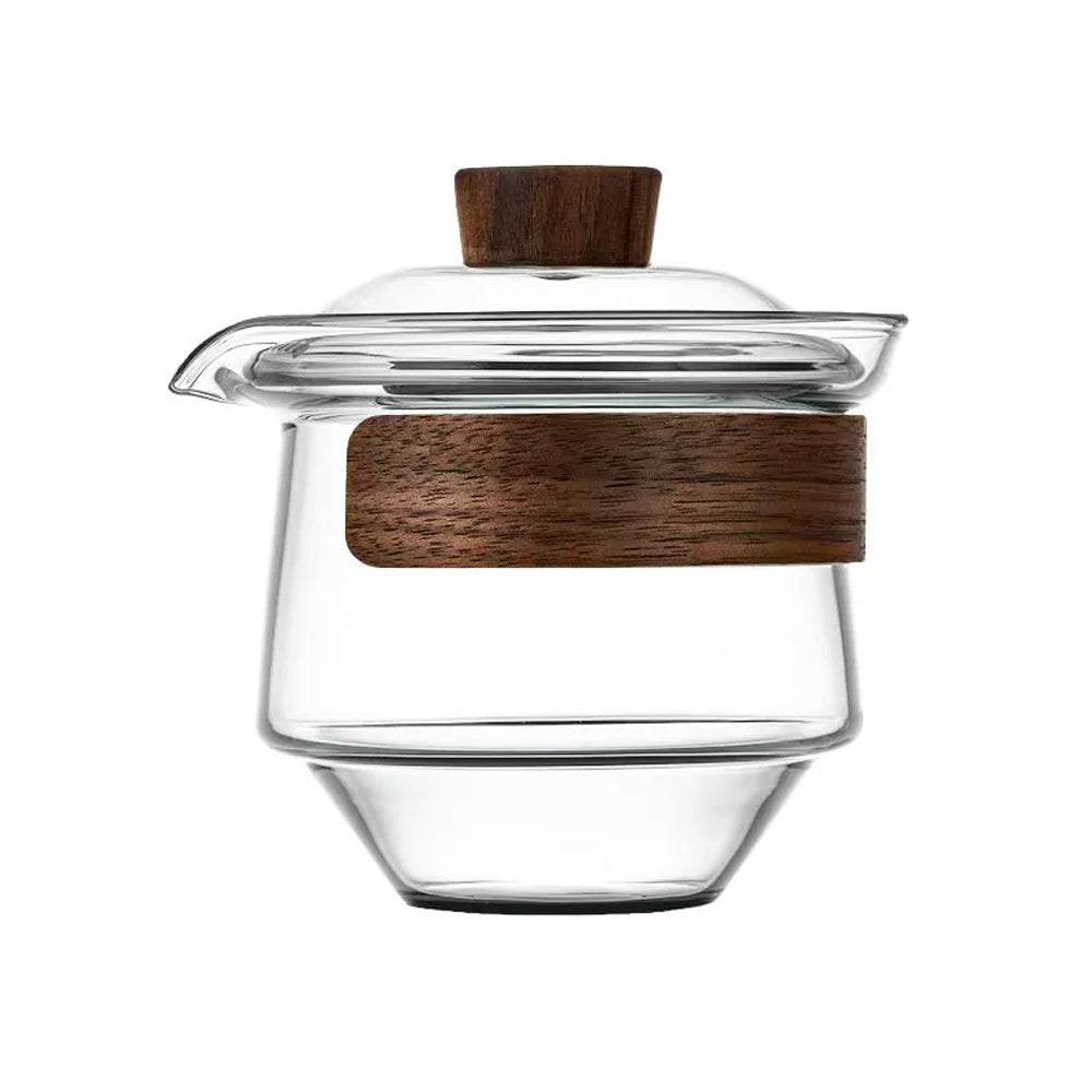 Chinesische Gaiwan Tasse mit Holzisolierung, 200 ml Transparentes und Graues Teeset für unterwegs