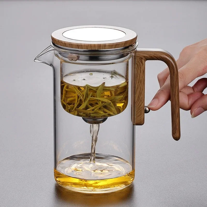 Glas-Teekanne 600 ml – Hitzebeständig & Transparent – Mit Magnetischem Teesieb & Holzgriff