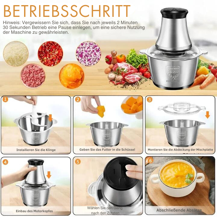 Multifunktionaler Fleischwolf aus Edelstahl, 2L Kapazität, 250W Leistung