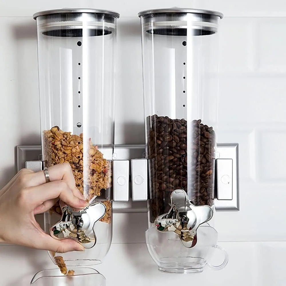 Doppelter Getreidespender zur Wandmontage – Luftdichte Vorratsbehälter für Müsli, Nüsse & Kaffeebohnen