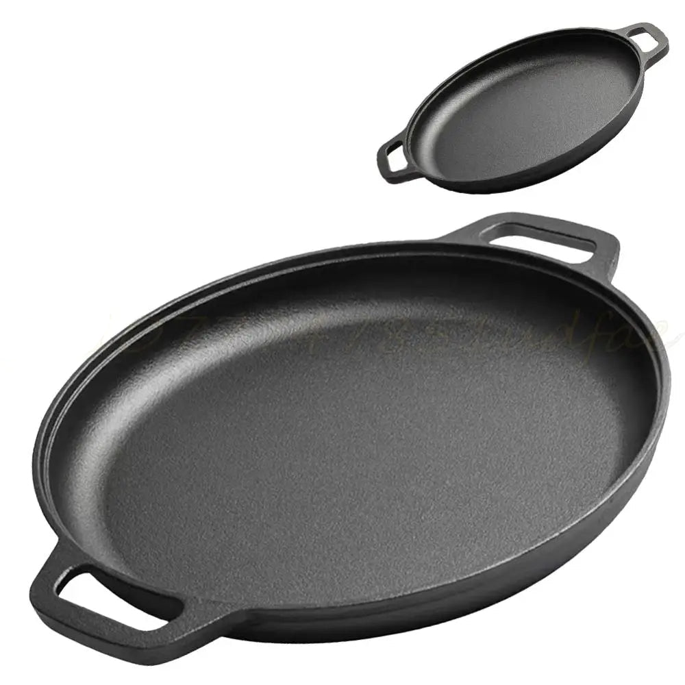 Gusseisen Pizzapfanne mit Antihaftbeschichtung – Runde Grillplatte mit Doppelgriff – 27,5 cm für Pizza, Pfannkuchen & BBQ