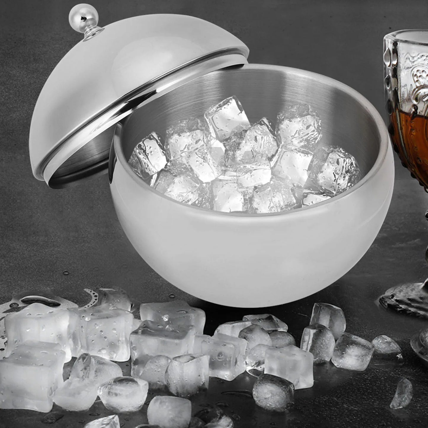 Doppelwandiger Eiseimer aus Edelstahl 2L mit Deckel – Isolierter Behälter für Champagner, Wein & Partys