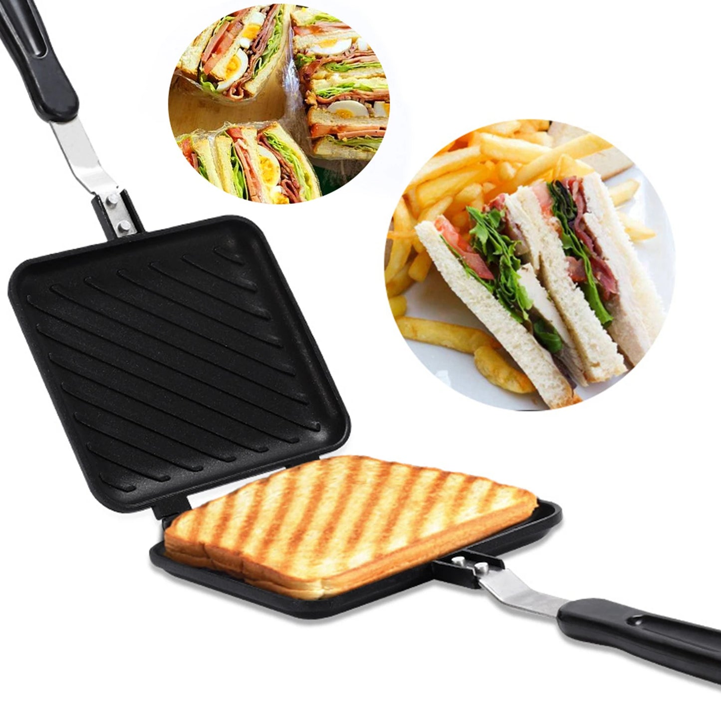 Doppelseitige Sandwichpfanne Antihaft Aluminium – Ideal für Waffeln, Pfannkuchen und gegrillte Sandwiches