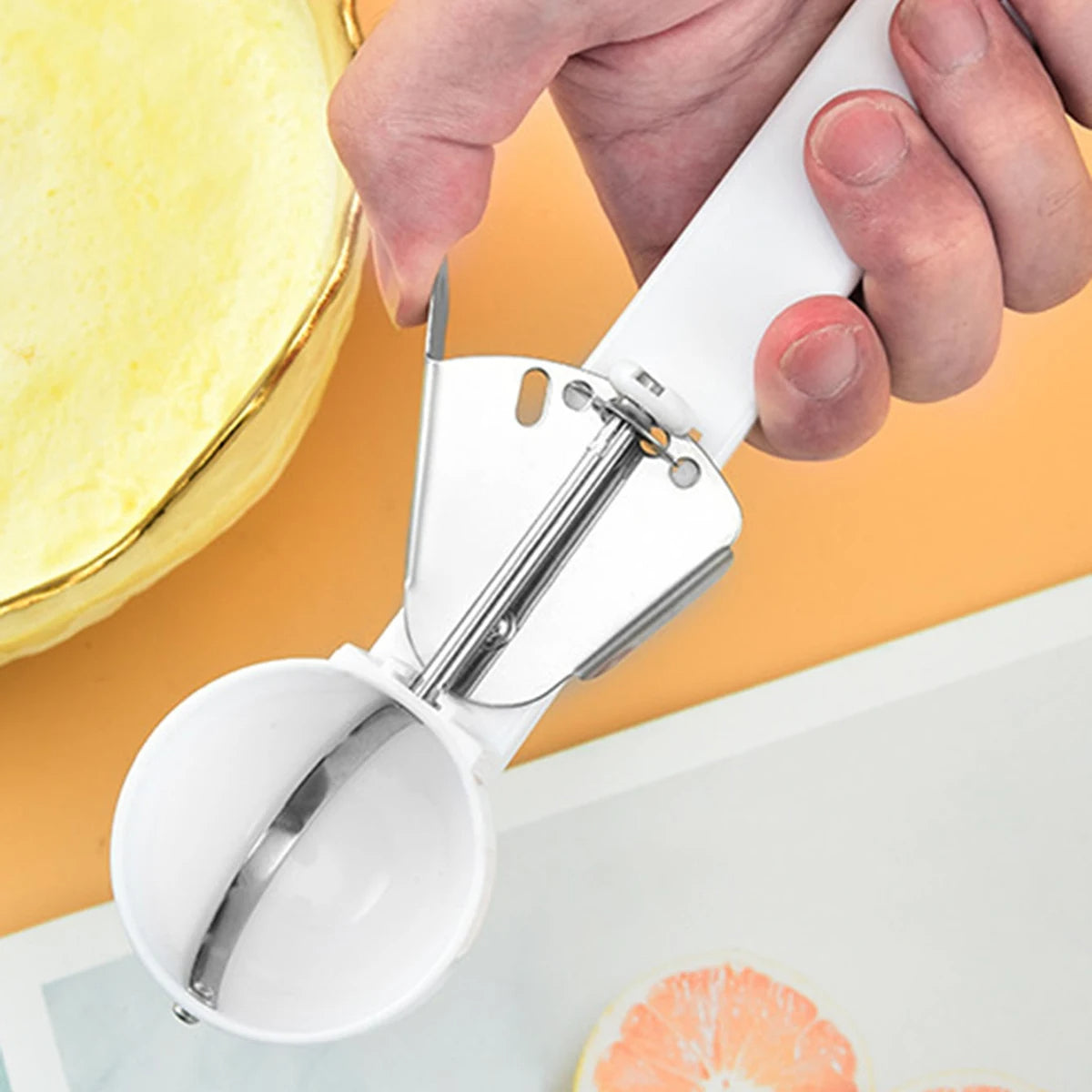 2er Set Eis- und Früchte-Schöpfer aus Edelstahl, Praktisches Ijs Schepje Set, Weiß