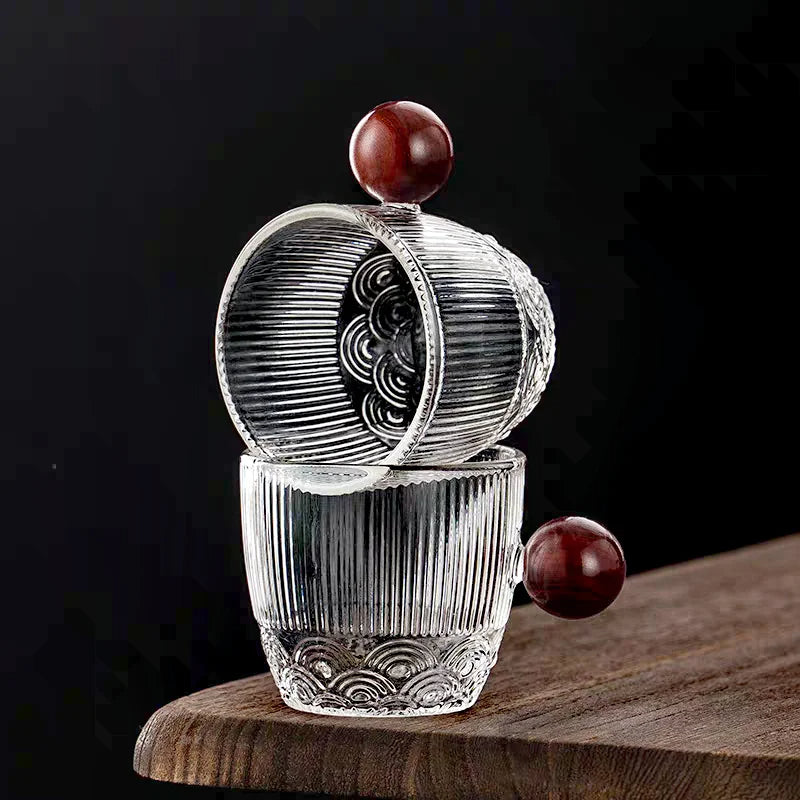 Kaffeegläser mit Holzgriff – 2er Set – Kleine Kapazität 6,5 x 6,5 cm – Borosilikatglas