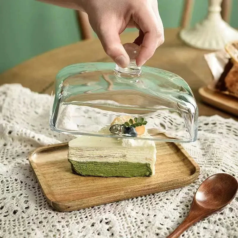 Bambus Cakeplate mit Transparentem Glasdeckel – Hochzeit Dessert Display Rack – Akazienholz oder Bambus