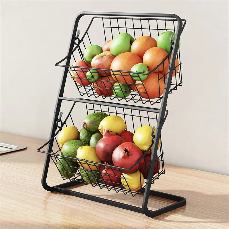 Doppellagiger Küchenorganizer aus Metall, abnehmbare Aufbewahrungsablage für Kräuter, Obst und Gemüse, 39x28x18 cm