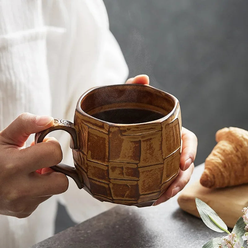 Vintage Keramik Latte Becher – 420 ml Retro Kaffeetasse