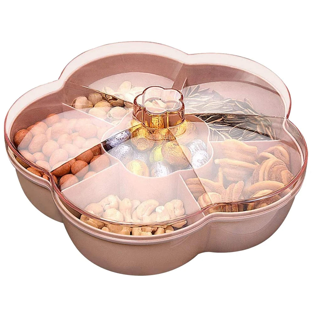 Snackbox mit Deckel – Blütenförmige Aufbewahrungsbox für Snacks, Nüsse & Trockenfrüchte – 5 Fächer, 25 x 6,3 cm
