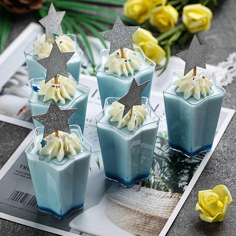 12-teiliges Mini-Dessertbecher-Set – Transparentes Plastik – Pentagramm-Form – 6x5x3.5 cm
