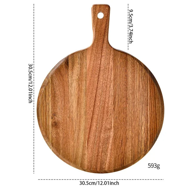 Acacia Holz Schneidebrett Rund mit Griff – 30,5 cm – Küchenbrett zum Schneiden von Obst, Gemüse und Brot