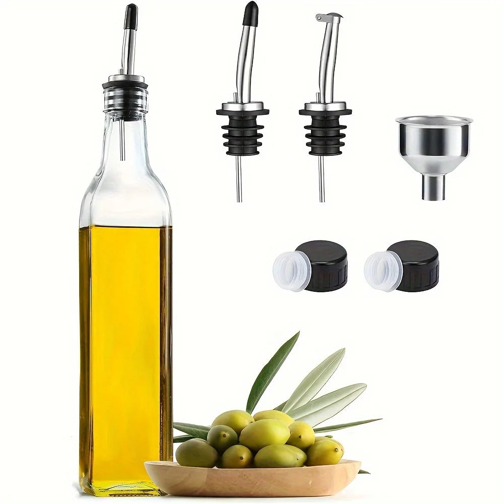 Glas Olivenöl Flasche 500ml – Auslaufsicher mit Ausgießer & Trichter, Ideal für Essig & Sojasauce