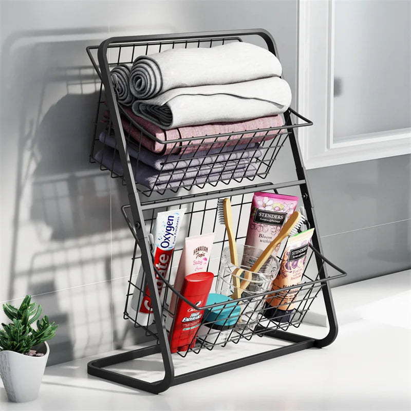 Doppellagiger Küchenorganizer aus Metall, abnehmbare Aufbewahrungsablage für Kräuter, Obst und Gemüse, 39x28x18 cm