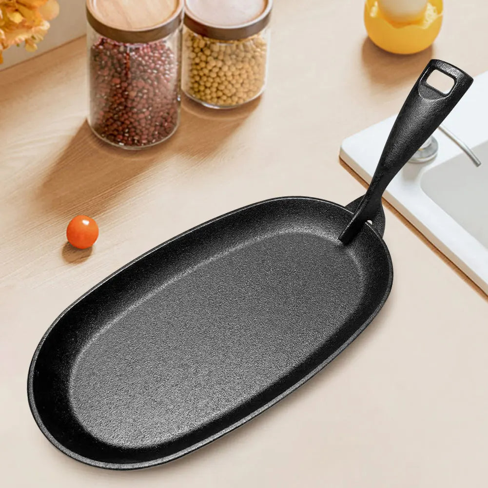 Gusseisen Sizzler Pfanne Oval 27 cm – Steakplatte, Fajita Pfanne, Grill- und Bratplatte für Herd und Grill