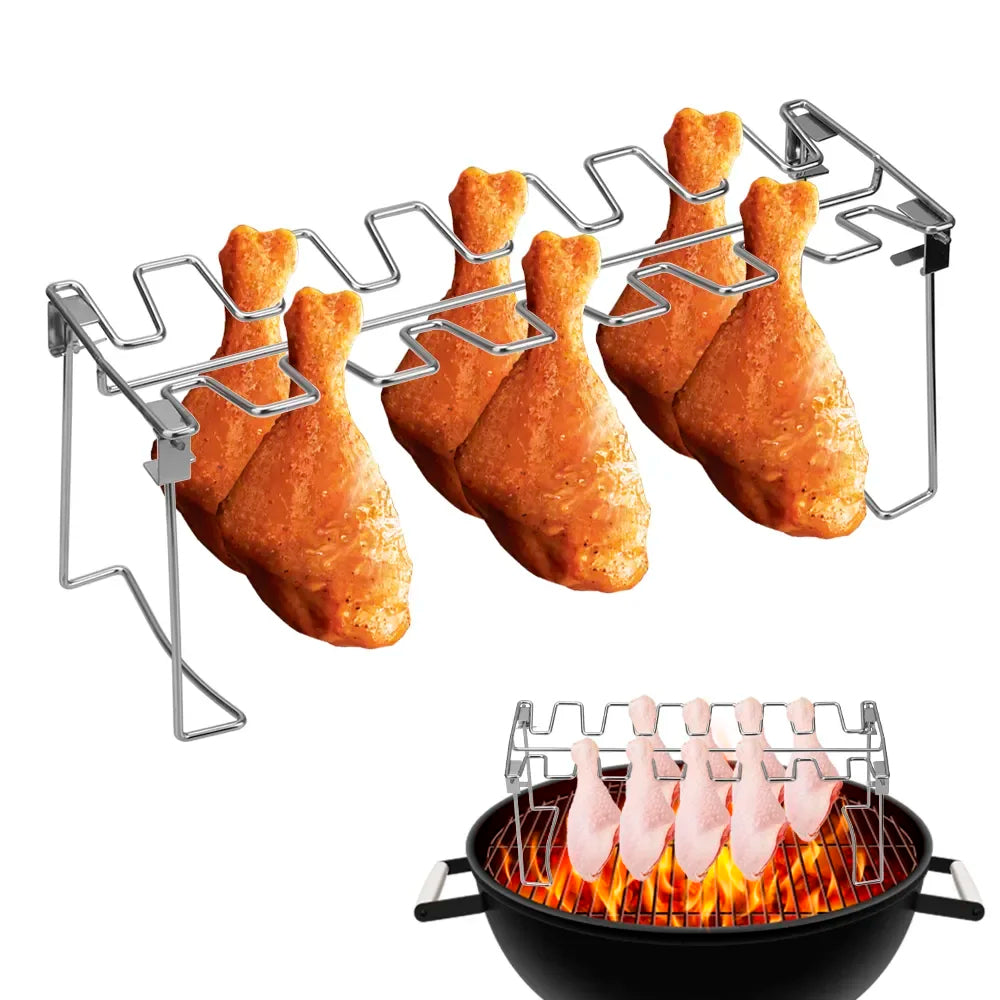 BBQ Hähnchenschenkel- & Flügelhalter – Edelstahl – Inkl. Grillthermometer