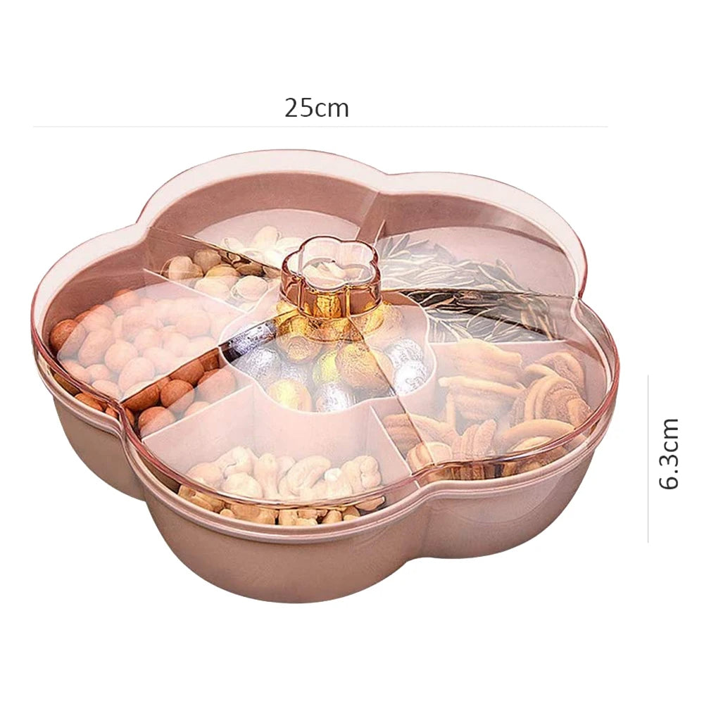 Snackbox mit Deckel – Blütenförmige Aufbewahrungsbox für Snacks, Nüsse & Trockenfrüchte – 5 Fächer, 25 x 6,3 cm