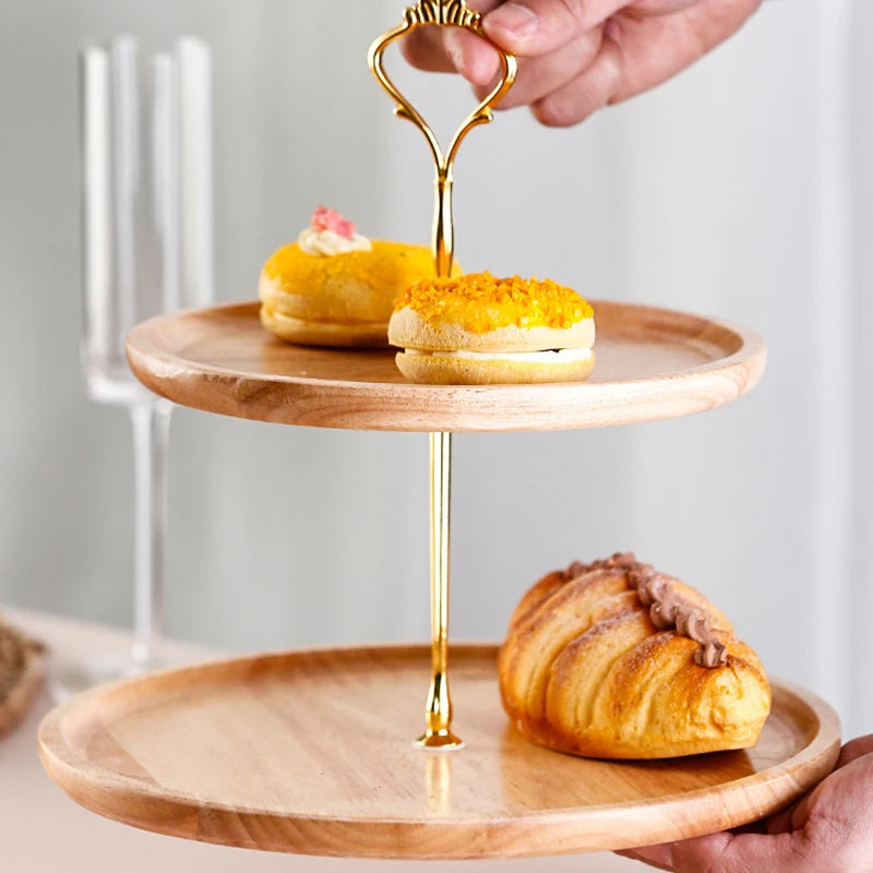 Doppellagige Bambus Kuchenetagere – 2-stufiger Dessertständer für Kuchen, Obst und Süßigkeiten