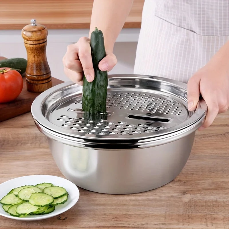 3-teiliges Edelstahl-Sieb & Schüssel-Set – Multifunktional für Obst & Gemüse