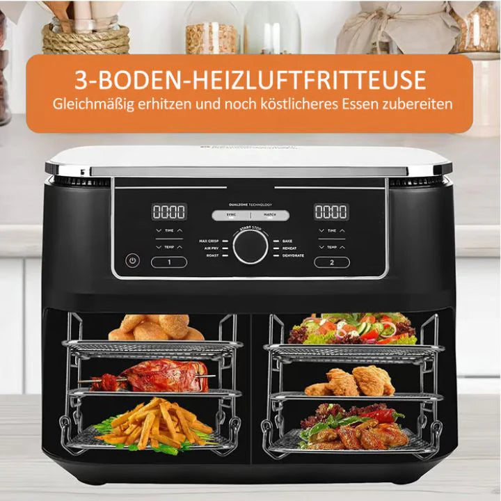 3-Etagen-Edelstahl-Luftfritiergestell für Heißluftfritteuse – Platzsparend, Langlebig, Vielseitig