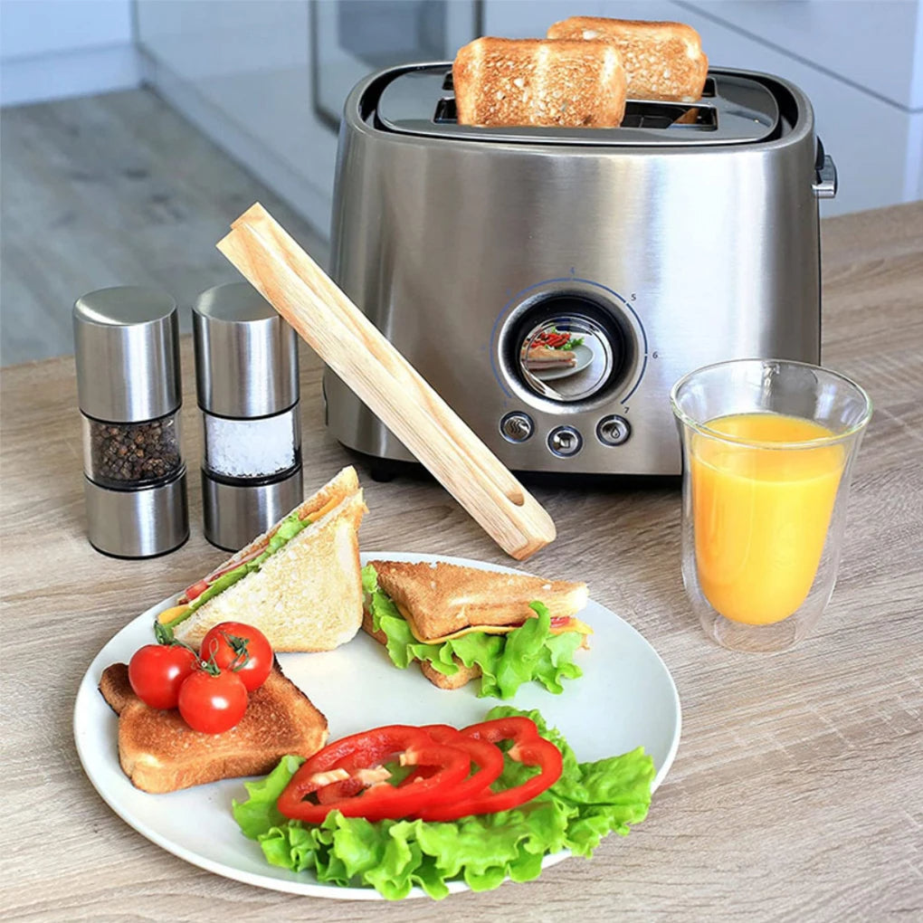 Bambus Toasterzange 2er Set – Magnetisch, Runde Spitze, 22 cm,, Wiederverwendbar Hitzebeständig