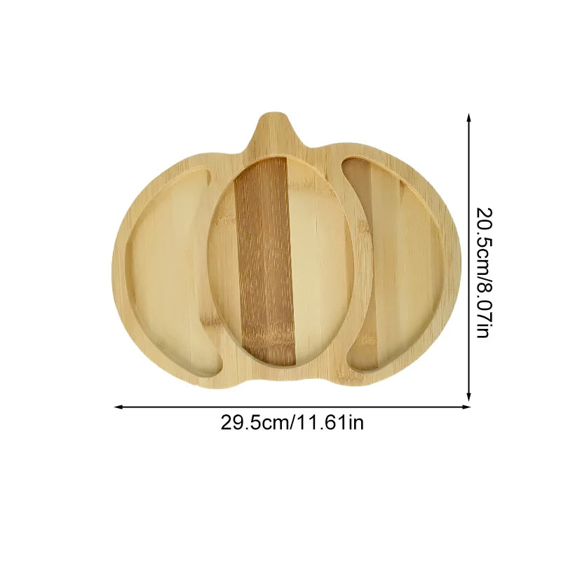 Halloween Serviertablett aus Bambusholz, Kürbisform, Snack- und Süßigkeitenschale für Halloween-Deko