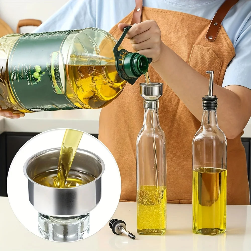 Glas Olivenöl Flasche 500ml – Auslaufsicher mit Ausgießer & Trichter, Ideal für Essig & Sojasauce