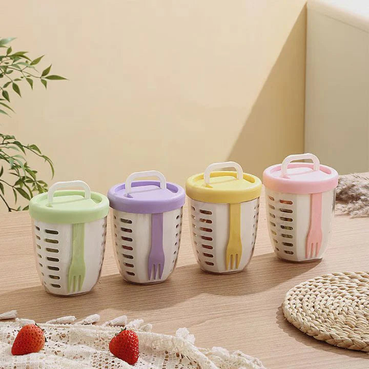 Fruchtbecher mit Sieb & Gabel – 500 ml – Auslaufsicher & Spülmaschinenfest