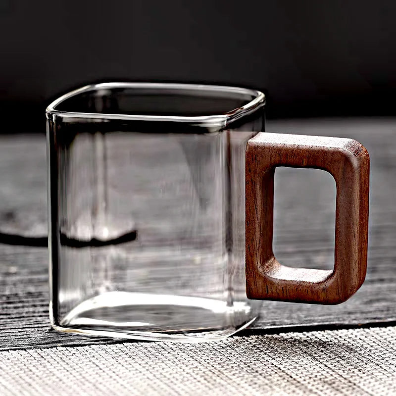 2er Set Kleine Kaffeegläser – 90 ml Borosilikatglas – Mit Walnussholzgriff, Hitzebeständig