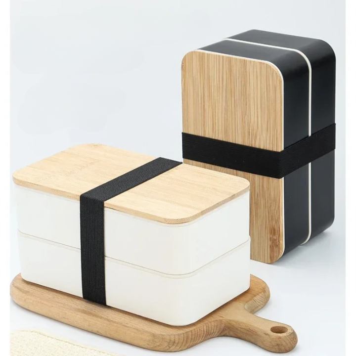 Doppellagige Bento Box 1200ml – Mikrowellengeeignete Lunchbox mit Besteck, Minimalistisches Design