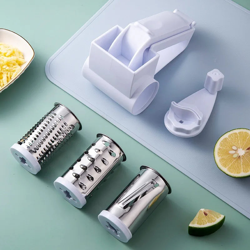 Handbetriebene Drehbare Käsereibe – Edelstahl Trommelreibe mit 3 verschiedenen Reiben für Käse, Schokolade & Nüsse