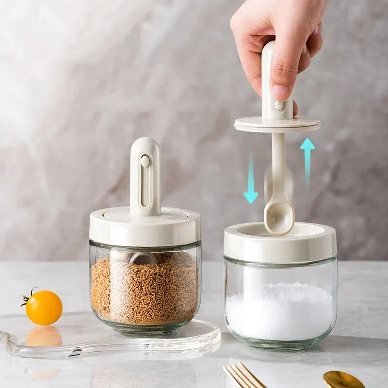 2er-Set Glas-Kräuterstreuer mit Teleskoplöffel – Feuchtigkeitsbeständiger Salzbehälter