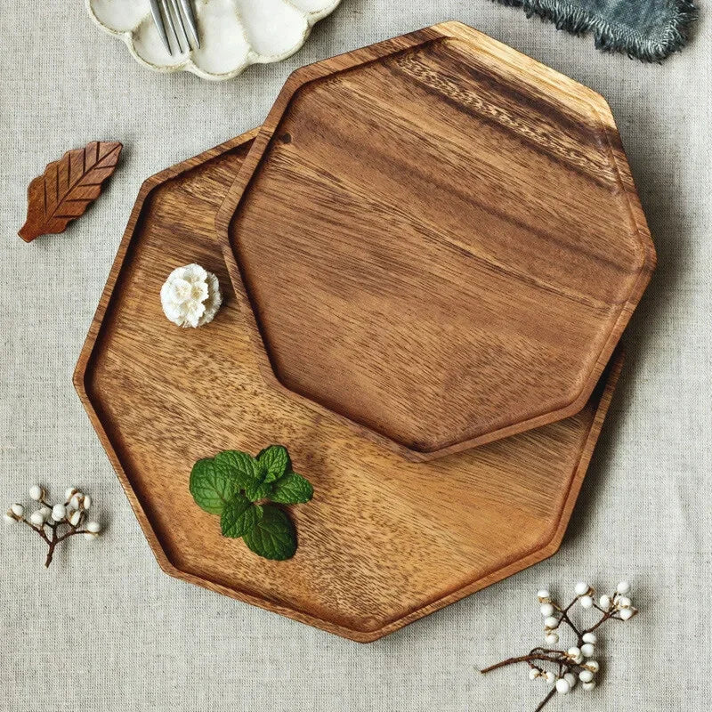 Achteckiges Servierbrett aus Akazienholz – Charcuterie-Platte, Speisetablett, 20/25 cm