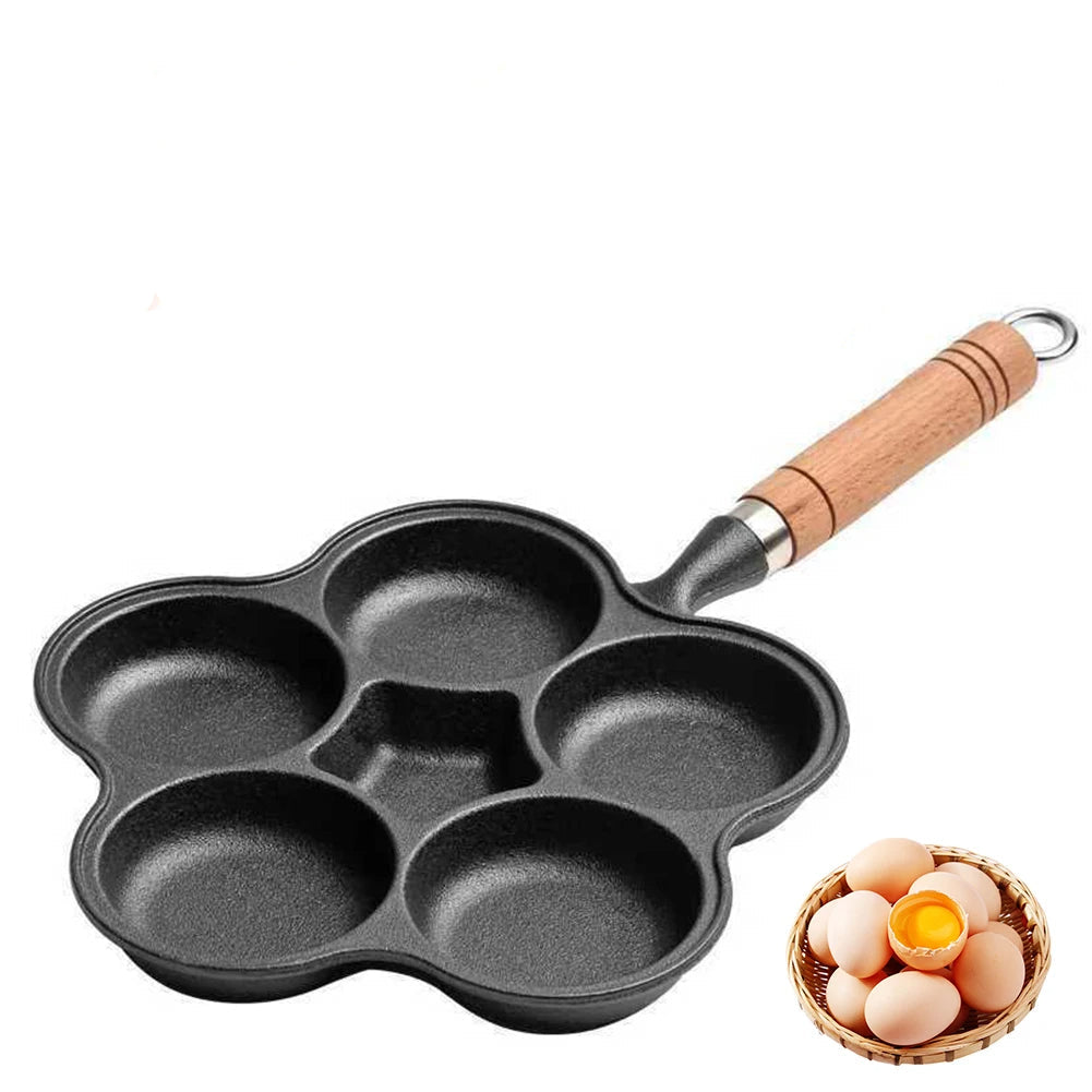Gusseiserne Eierpfanne mit 5 Mulden – Antihaftbeschichtung, Pfannkuchenpfanne für Frühstück, Spiegeleier, Steaks und Burger