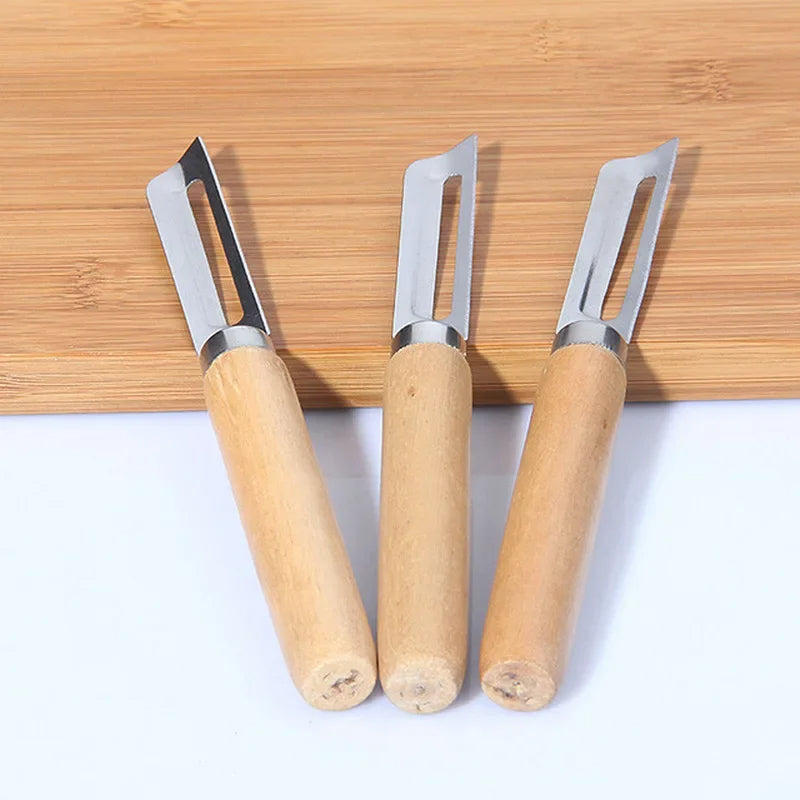 3-teiliges Edelstahl Schäler-Set mit Holzgriff – Für Obst, Gemüse & Kartoffeln