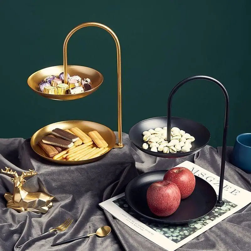 Doppelstöckige Obstschale aus Edelstahl – Moderner Organizer für Snacks und Desserts