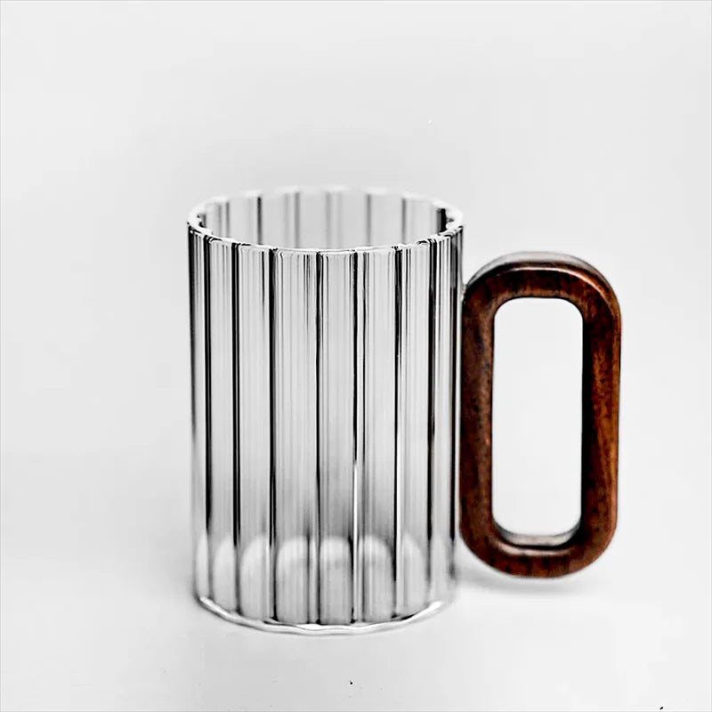 2er Set hitzebeständige Kaffeegläser 350 ml – Borosilikat mit Holzgriff