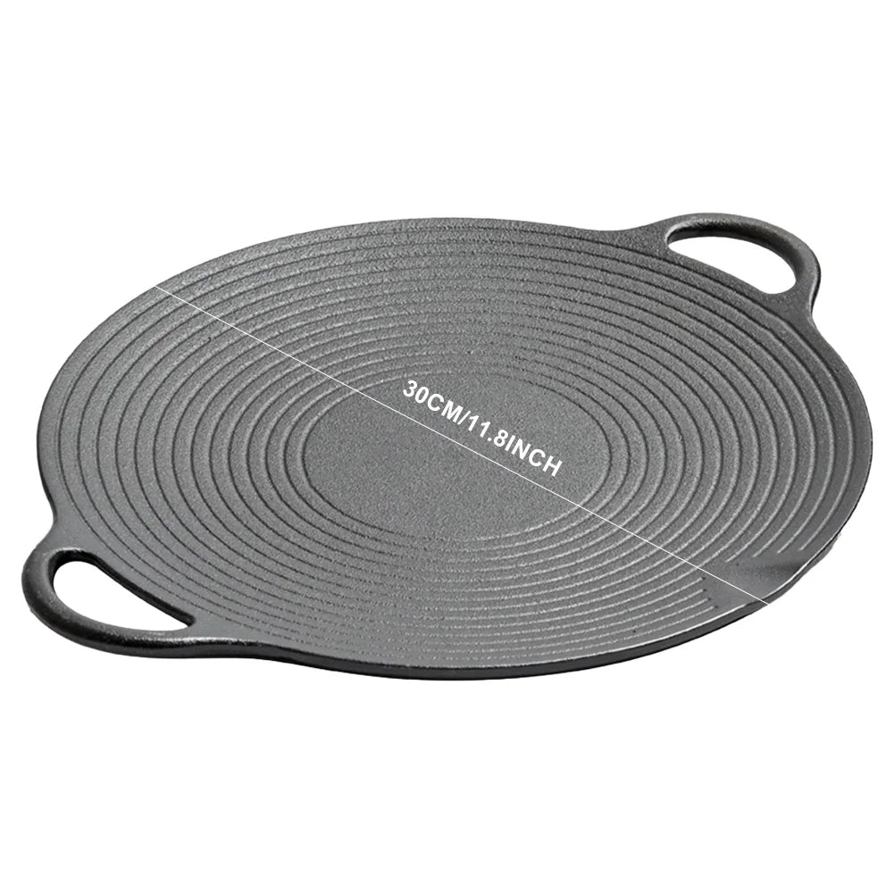 Gusseisen Grillpfanne 30 cm – Antihaft Bratplatte für BBQ, Koreanisches Grillen & Camping