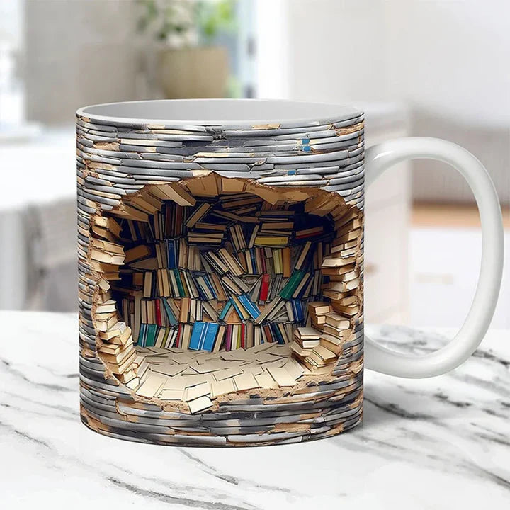 3D Bücherregal Tasse – Vintage Keramik für Bücherfreunde